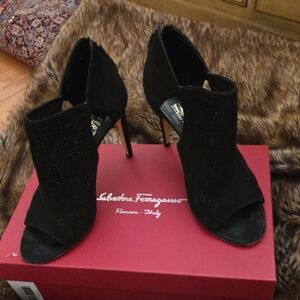 Salvatore Ferragamo Black Peep-Toe Heels